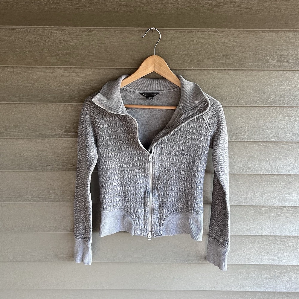 Armani Exchange A|X Women's Medium Gray Monogram Logo Full Zip Jacket Y2K